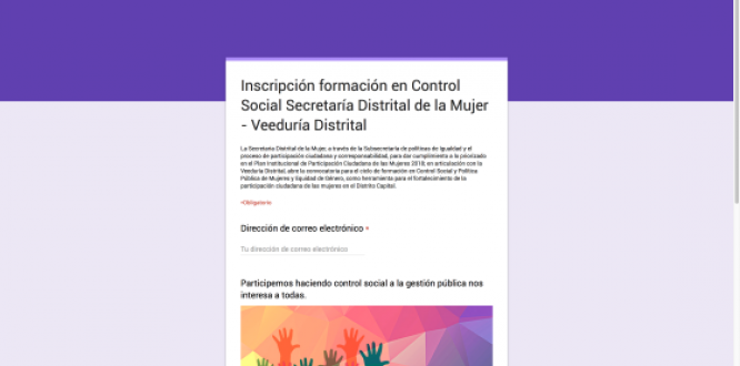 Inscríbase a la sensibilización de control social y política pública de mujeres Inscríbase a la sensibilización de control social y política pública de mujeres