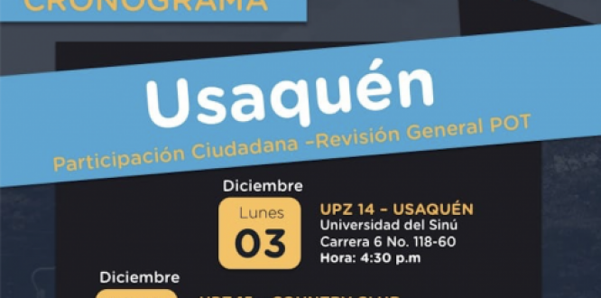 Diciembre 13 y 15: Revisión general del POT en Usaquén Diciembre 13 y 15: Revisión general del POT en Usaquén