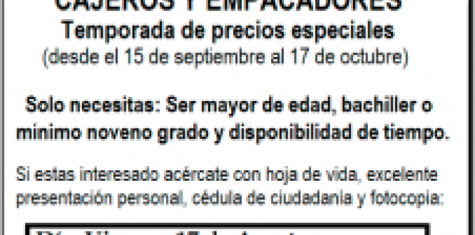 Se requieren cajeros y empacadores Se requieren cajeros y empacadores