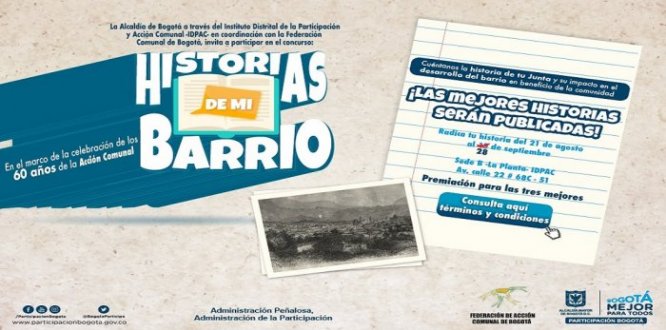 Septiembre 28: vence plazo de inscripción del concurso historias de mi barrio Septiembre 28: vence plazo de inscripción del concurso historias de mi barrio